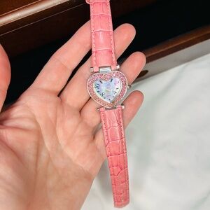 Suzanne Somers Heart-Shaped Pink Croc Embossed Leather Watch with Crystal Bezel